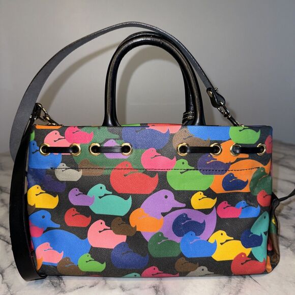 NWOT Vintage Dooney & Bourke Wonder Ducks Black Handbag Satchel Crossbody CLEAN - Picture 5 of 13